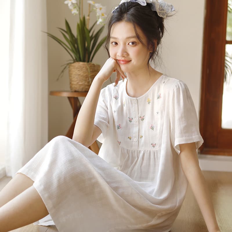 Summer Nightgown Women Bestseller Summer High-Quality Embroidery Ladies Sweet Japanese Lace Wearable Home Nightgown 55