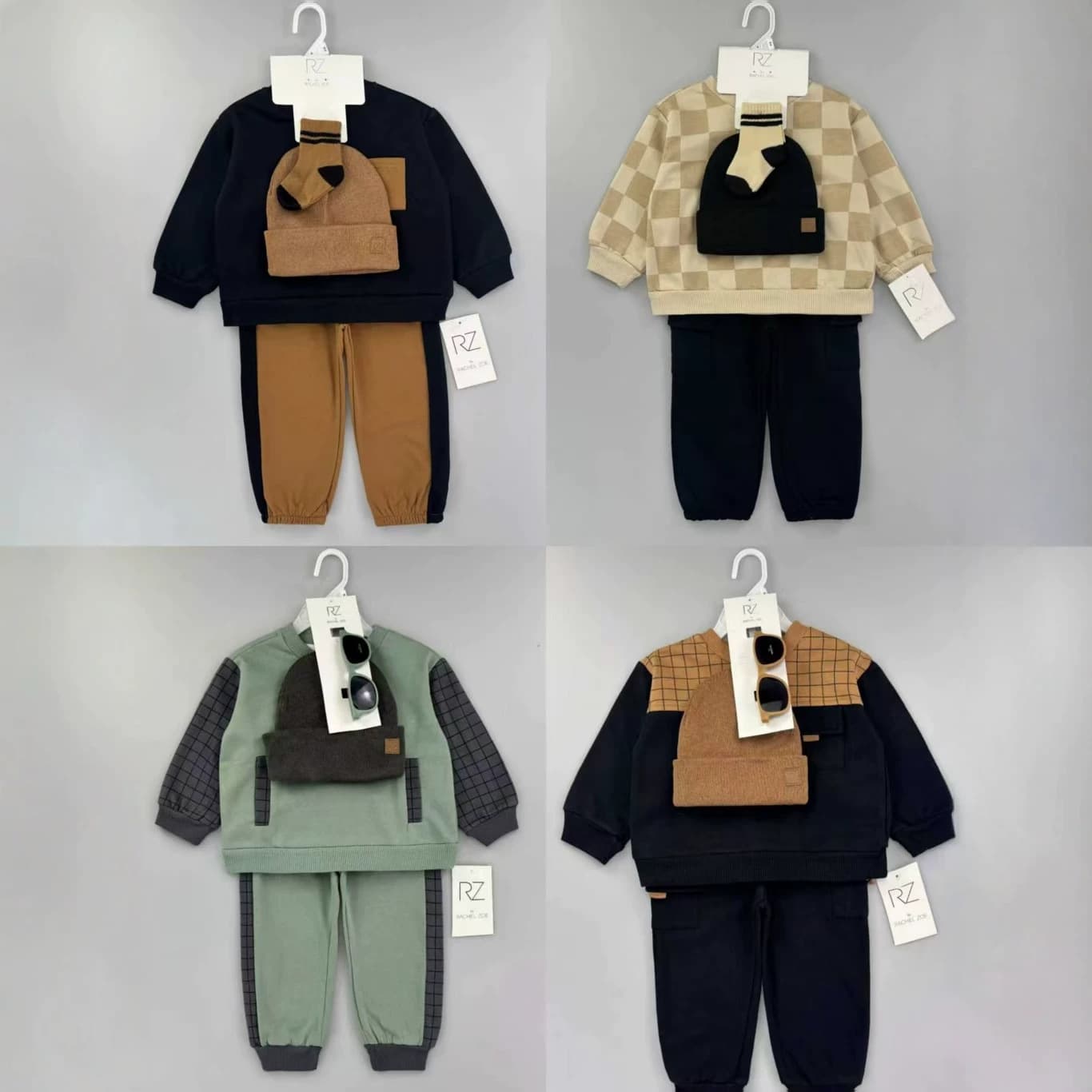 New Boys' Striped Fleece Long-Sleeve Hoodie Set 2026 Winter Kids Outfit 1-2 Years 4-Piece Set