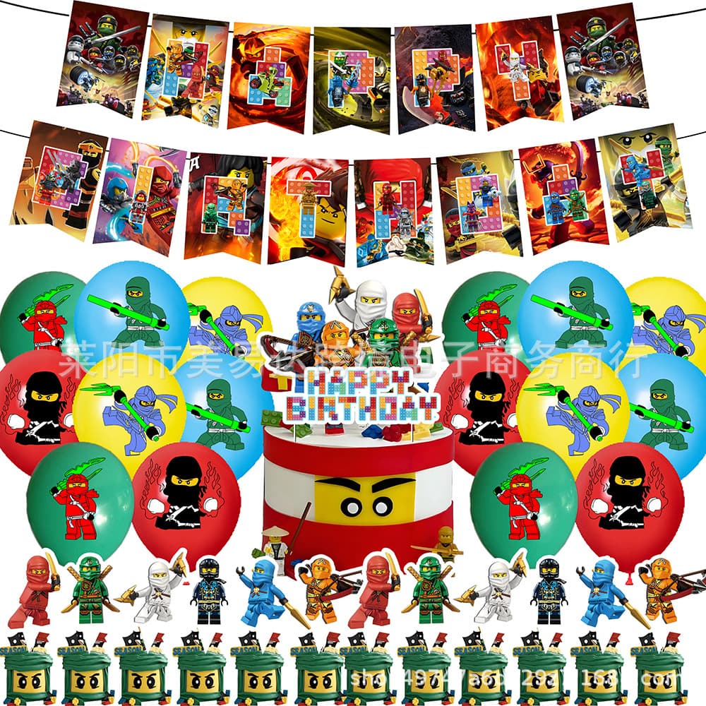 Ninjago Theme Birthday Party Decoration Ninjago Birthday Flag Balloon Cake Insert