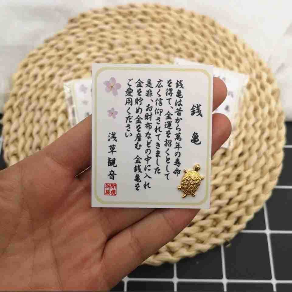 Asakusa Temple Small Golden Turtle Ornament, Wealth-Attracting Money Turtle, Luck-Changing Talisman Gift, Wish Prayer Amulet, Portable for Wallet or Phone Case