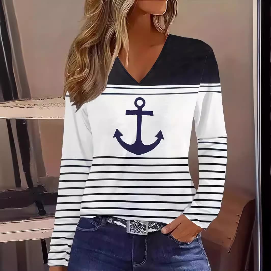 European and American winter AliExpress Amazon new V-neck tops women's pullover cross-border popular loose autumn and winter T-shirts