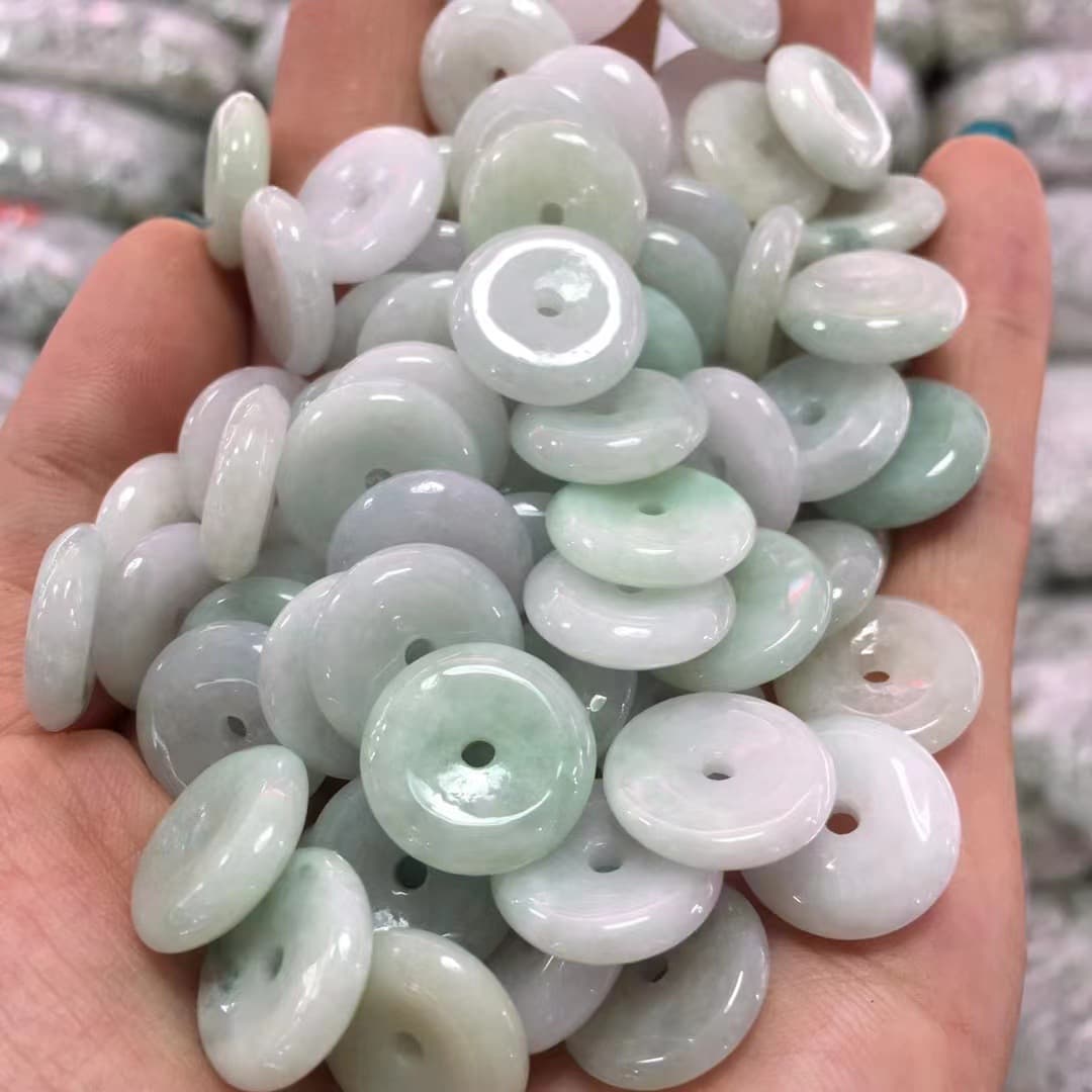 15mm Jadeite Safety Buckle (Grade A) Necklace with Loose Beads, Jadeite Safety Buckle Pendant, Necklace Charm