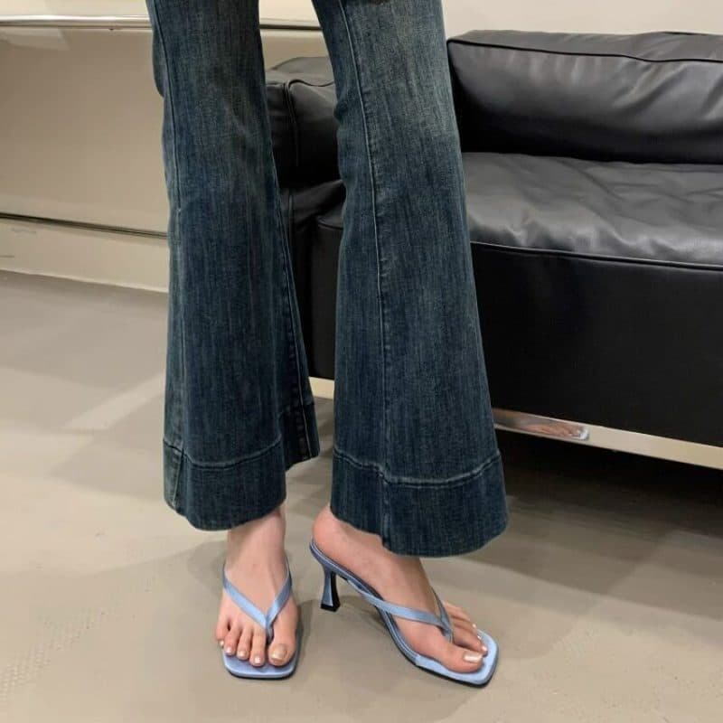 2026 Summer Elegant Thin Heel Sandals Black High Heels French Toe-Thong Flip-Flops for Women Outdoor Wear