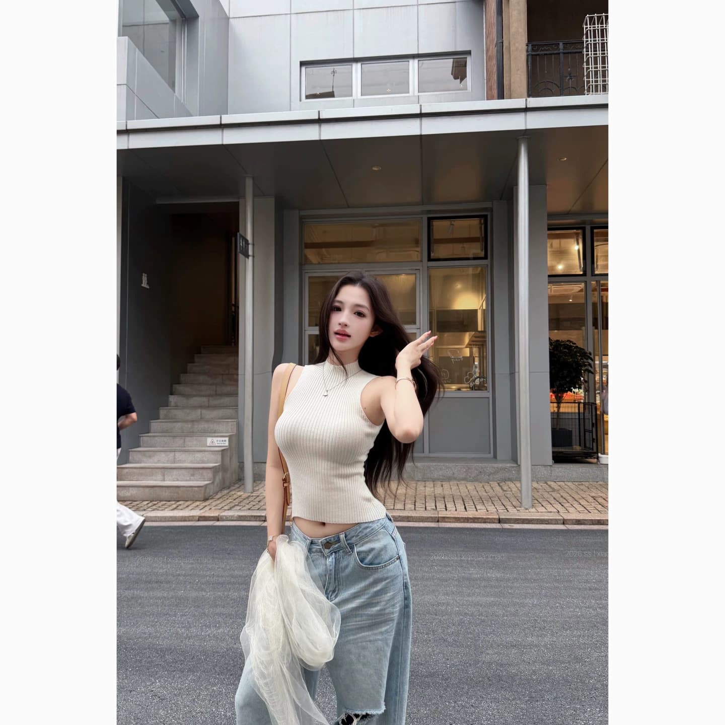 Korean Style Half High Neck Sleeveless Knit Tank Top Women Summer Design Pure Desire Hot Girl Waist Cinching Short Top
