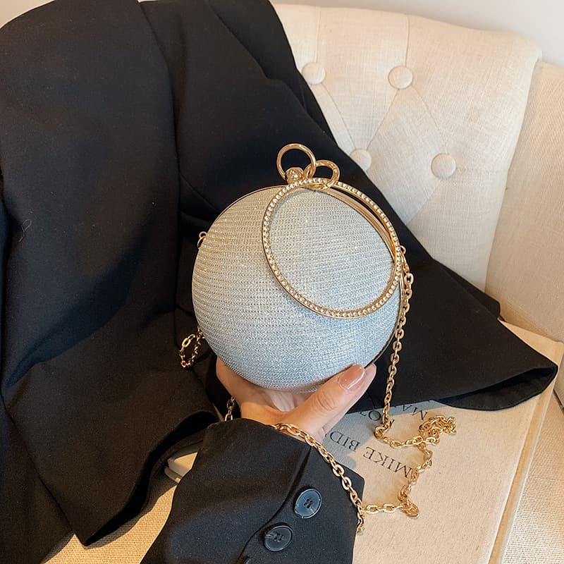 Fashion Spherical Bag 2024 European and American Trendy Small Round Handbag with Rhinestone Chain Shoulder Evening Bag for Women