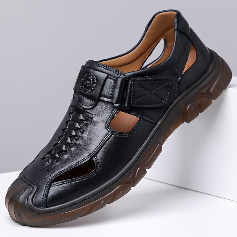 Men's Leather Sandals, First-Layer Cowhide, 2026 Summer New Style, Men's Hollow Breathable Perforated Shoes, Trendy Non-Slip Men's Shoes 528