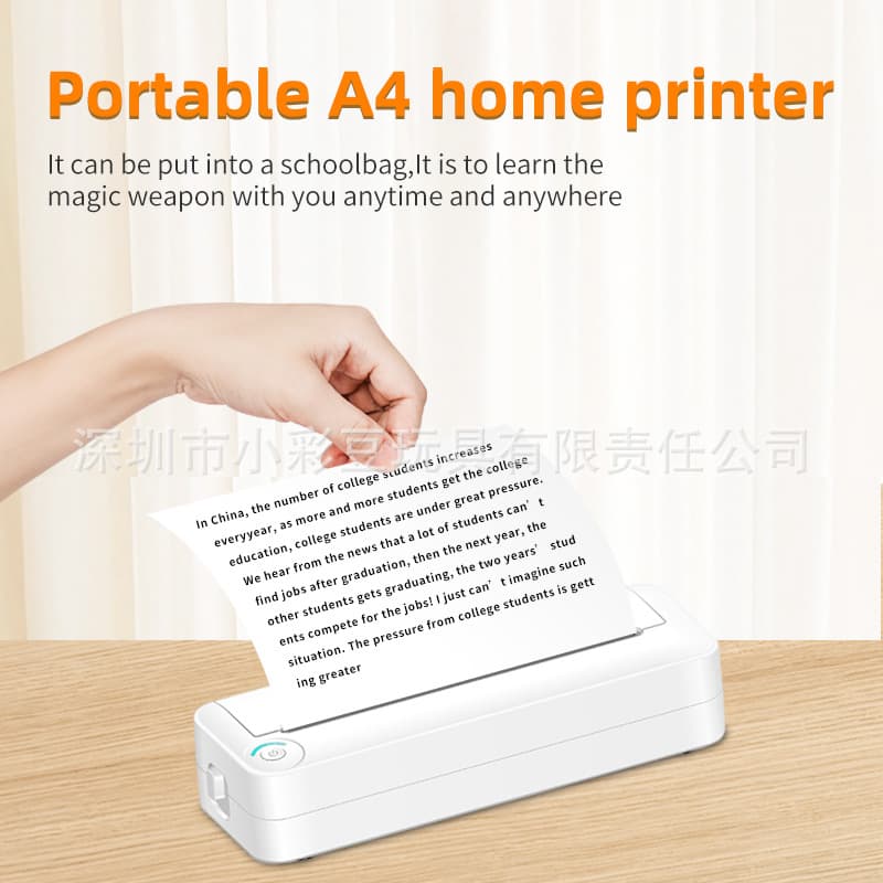 Cross-border New A4 Printer Bluetooth Connection Inkless Printing Portable Mini Student Office Home Photo