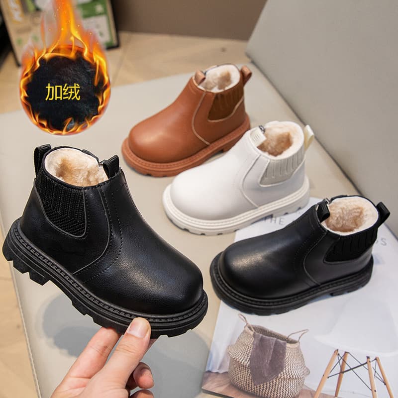 Winter plus velvet children's fashionable British short boots boys' side zipper fashion Martin boots girls' soft-soled fashion boots