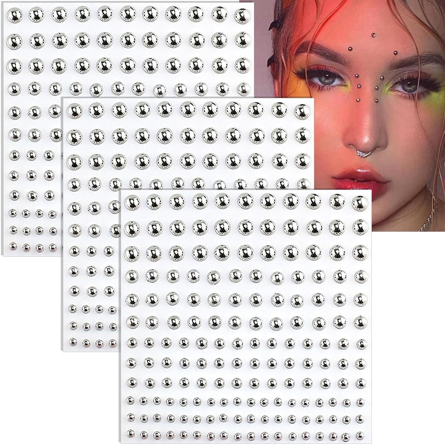 Glue-free girl group facial fake nose nail eyebrow nail non-perforated silver navel button sticker sticker punk Y2K tattoo sticker