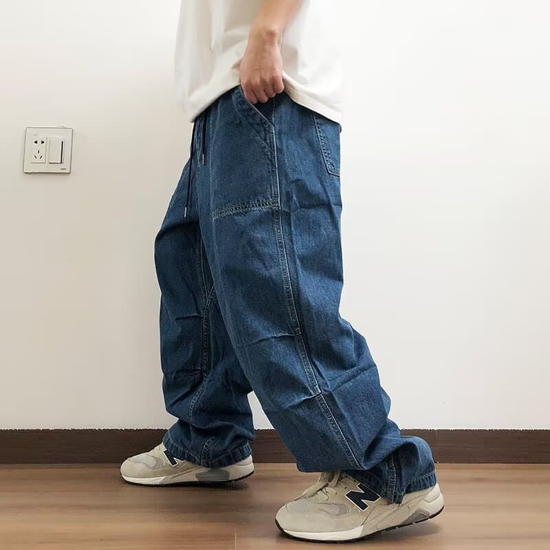 Spring/Autumn Men's Japanese Vintage Washed Denim Jeans Straight Loose Plus Size Versatile Trendy Wide Leg Pants