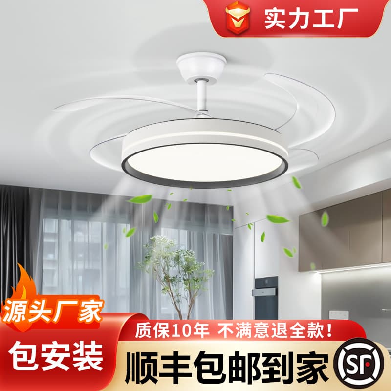 Modern Minimalist Invisible Ceiling Fan Light Home Living Room Dining Room Hanging Fan Lampshade Iron Material ABS Blades