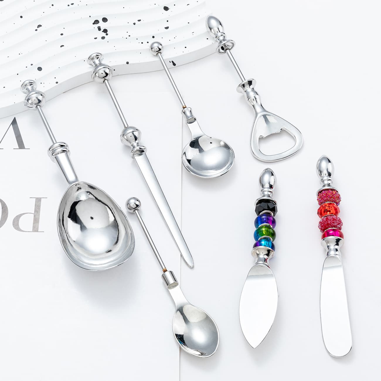Cross-border DIY Beaded Cutlery Set - Stainless Steel Butter Knife, Letter Opener, Salad Spoon, Bottle Opener Western Tableware