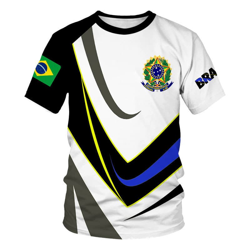 Brazil National Flag 3D Print T-Shirt Men's Sport Casual Top Polyester Fiber Round Neck Short Sleeve Summer Fashion Streetwear