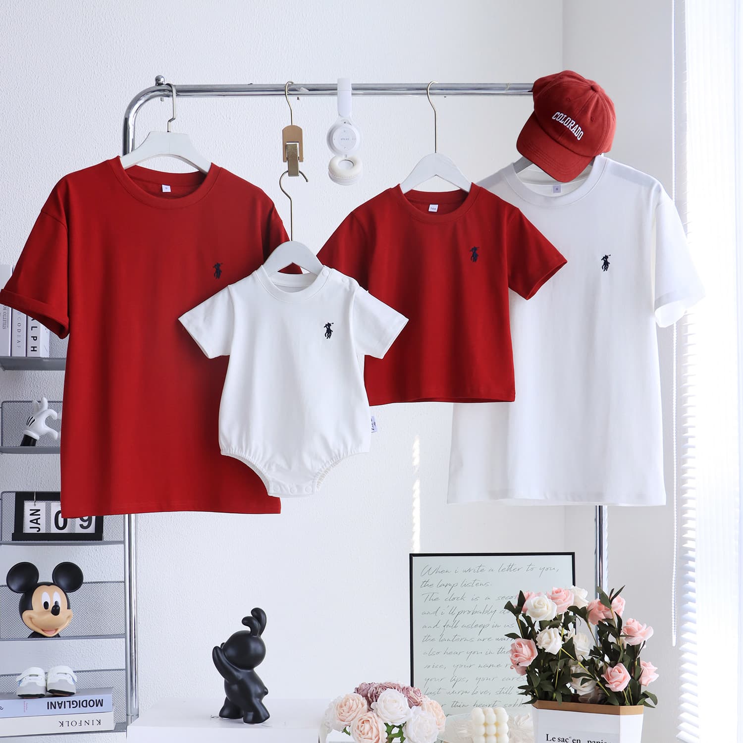 Minimalist Family Matching Outfit for Three, Baby and Mother Set for Four, Premium Short Sleeve T-Shirt 2025