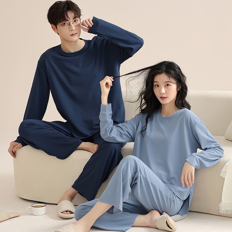 Spring and Autumn Long Sleeve Cotton Pajama Set for Women, Casual Plus Size Breathable Couple Pajamas Suitable for Outdoor Wear