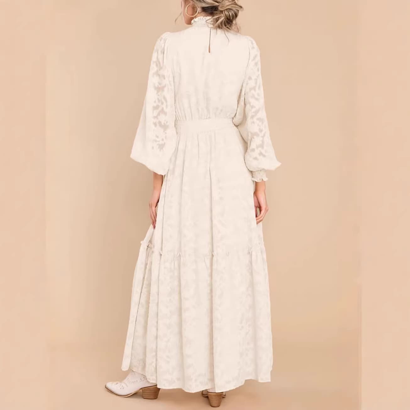 French Court Style Dress for Women Autumn 2026 New Sensual Tie Waist Lantern Sleeve Jacquard Long Dress