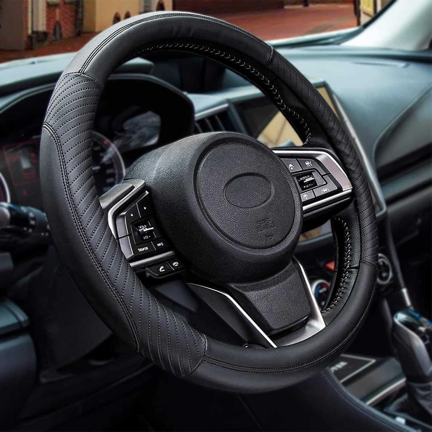 Cross-border E-commerce Hot Selling Car Steering Wheel Cover, White Glue Inner Ring, Leather Embossed, Four Seasons Universal, Wholesale