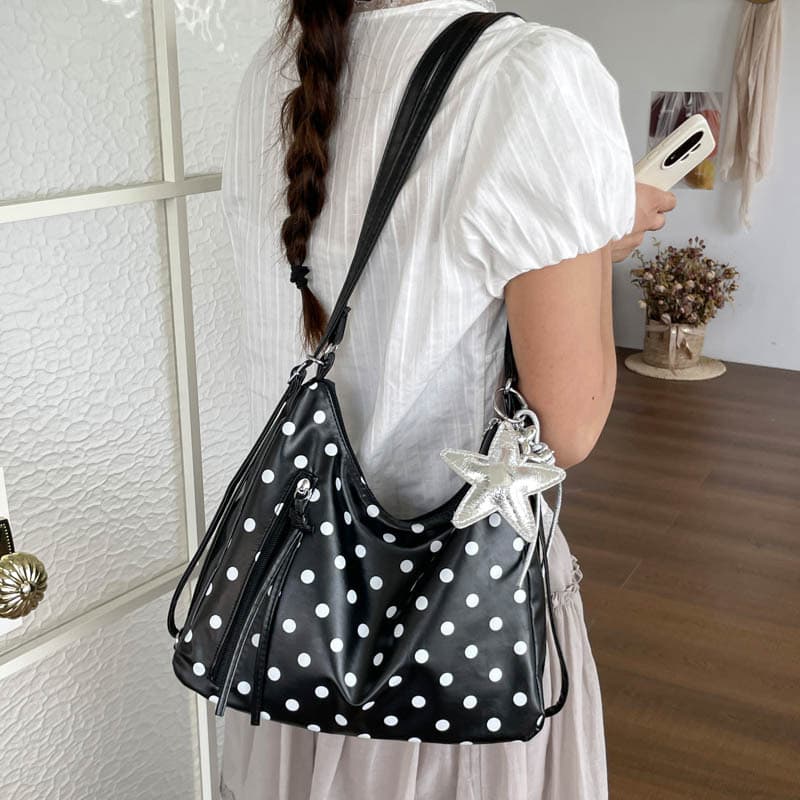 Polka Dot Tote Bag for Women 2026 New Korean Style Single Shoulder Crossbody Bag Large Capacity Casual Commuting Bag Fashion Backpack