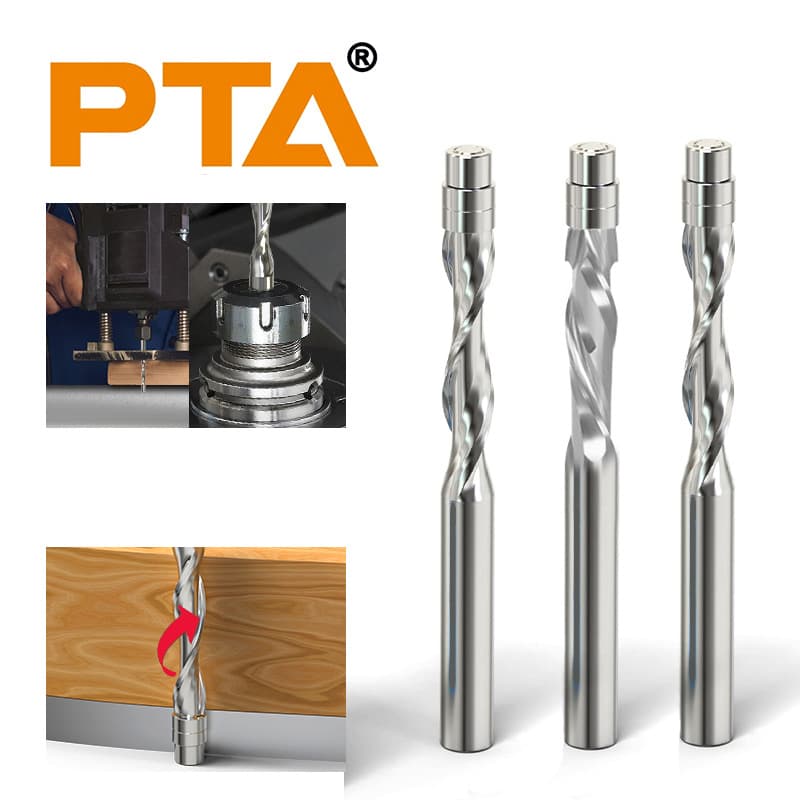 Spiral Trimming Bit Solid Carbide Spiral Flute Router Bit Up-Cut Down-Cut Top Bearing Compression CNC Woodworking Router Bit