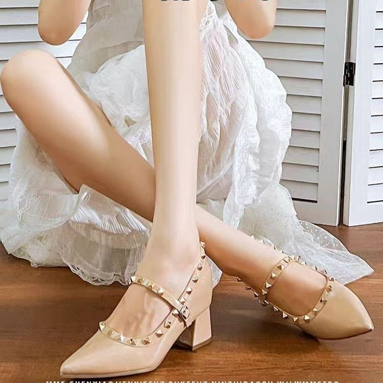 Block Heel 10CM Platform Mary Jane Shoes for Women Studs Small Size Petite Temperament Versatile Commuter High Heel Shoes