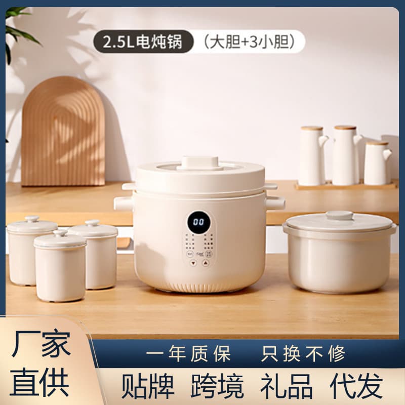 2.5L Electric Stew Pot, Steamer, Bird's Nest Stew Pot, Water-bath Steaming Home Use Ceramic BB Soup and Porridge Tool, Health-preserving Automatic