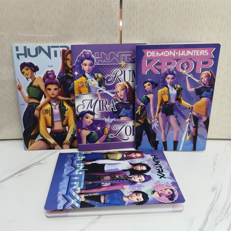 Cross-border Huntrix Demon Girl Group Colored Page Homework Notebook A5 Cartoon Boy Band K-POP Stitched Notebook Student Notebook Wholesale