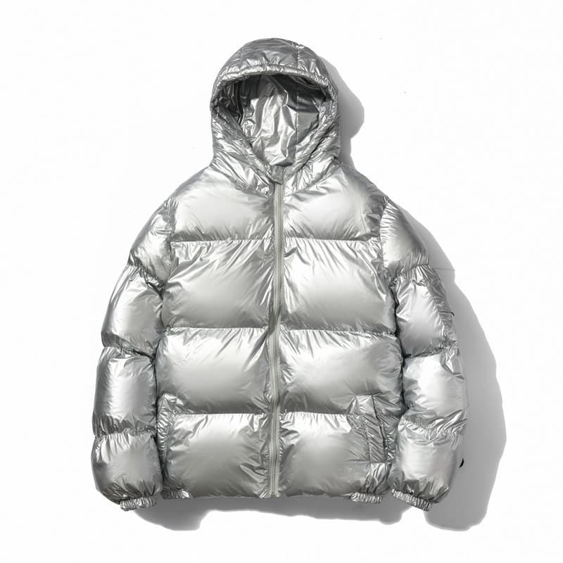 Foreign trade winter new men's solid color glossy cotton coat trendy reflective loose zipper hooded thickened cotton coat