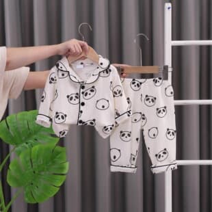 Children's Pajamas Spring/Autumn Double-Layer Cotton Gauze Homewear Set Long Sleeve Pants Boys Girls Comfortable Air Conditioning Homewear