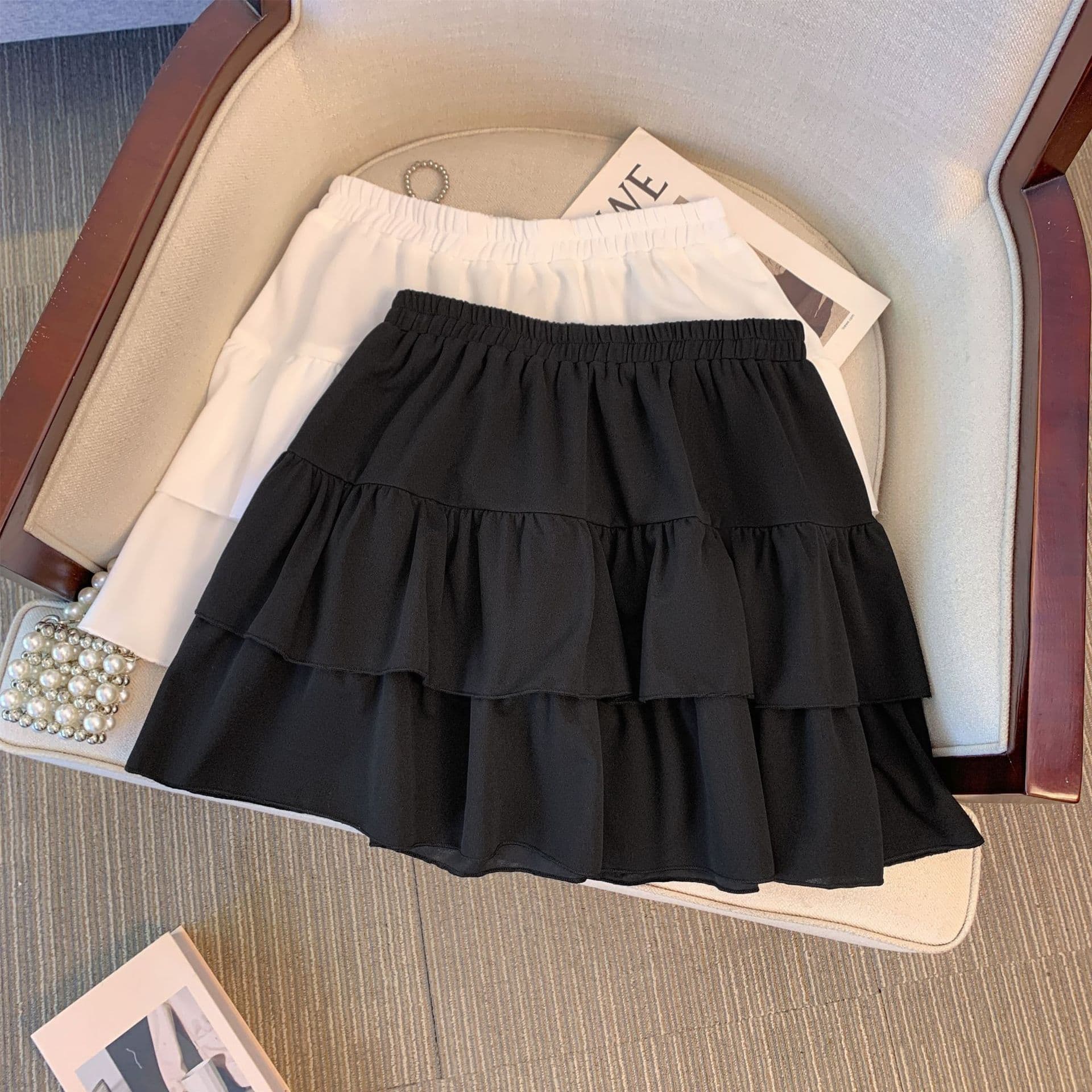 Plus Size Women's Summer New Cake Skirt with Ruffled Hem, Slimming A-line Midi Skirt, Casual, 130-350 lbs