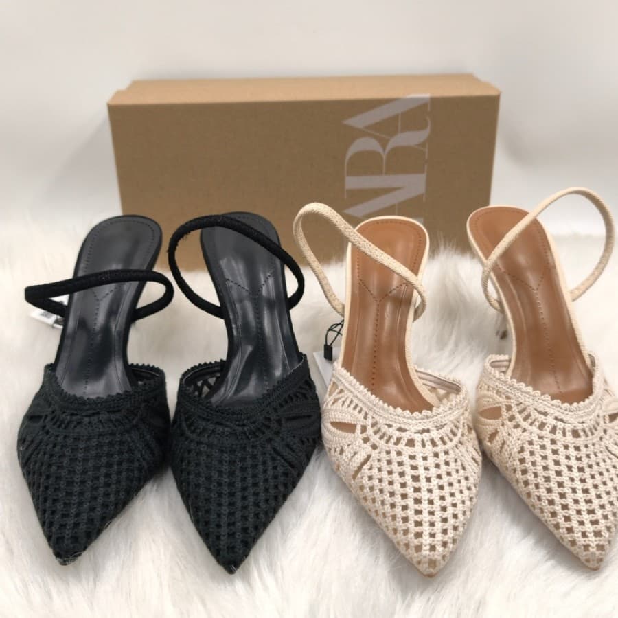 Designer Niche High Heels for Women 2026 Spring/Summer French Elegance Chic Woven Hollow Closed-Toe Stiletto Mules