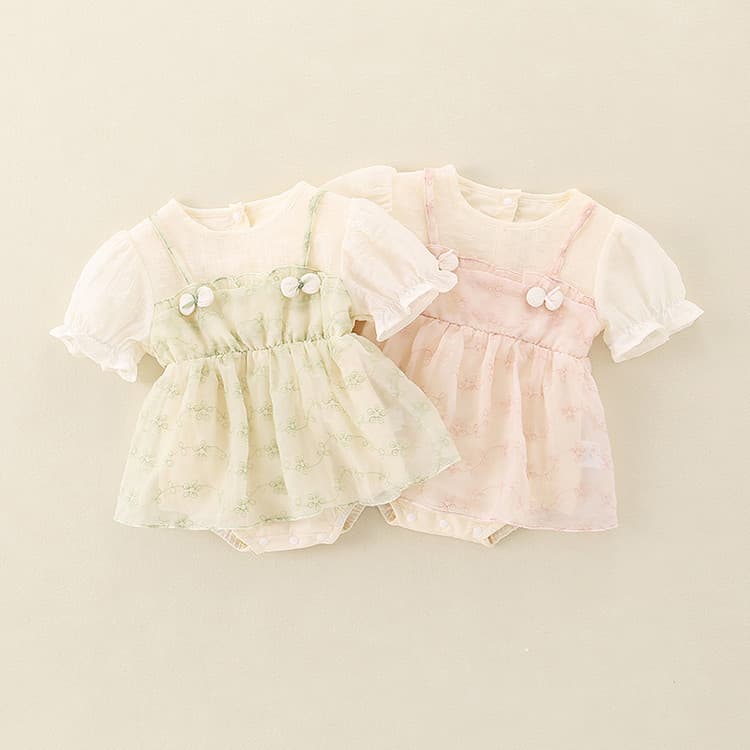 Summer Baby Girl Thin Triangle Diaper Cover Romper, Princess Style Faux Camisole Two-Piece Bodysuit