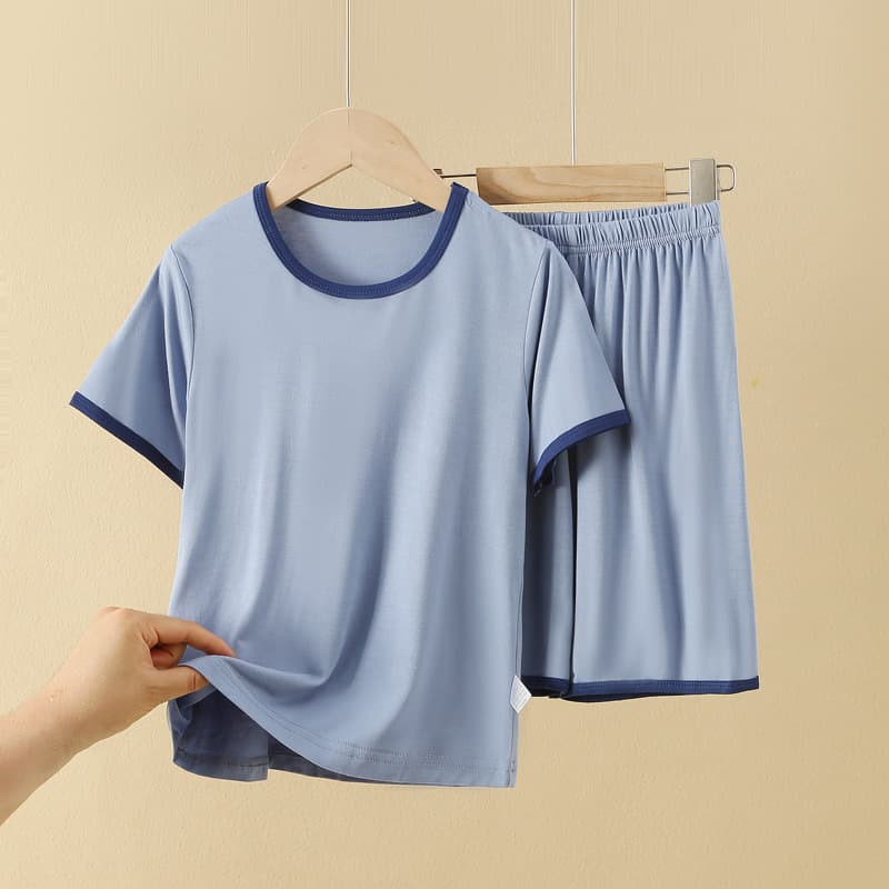 Children's Short Sleeve T-Shirt and Shorts Set Modal Ice Silk Boys' Homewear Two-Piece Set, Wearable Outdoors