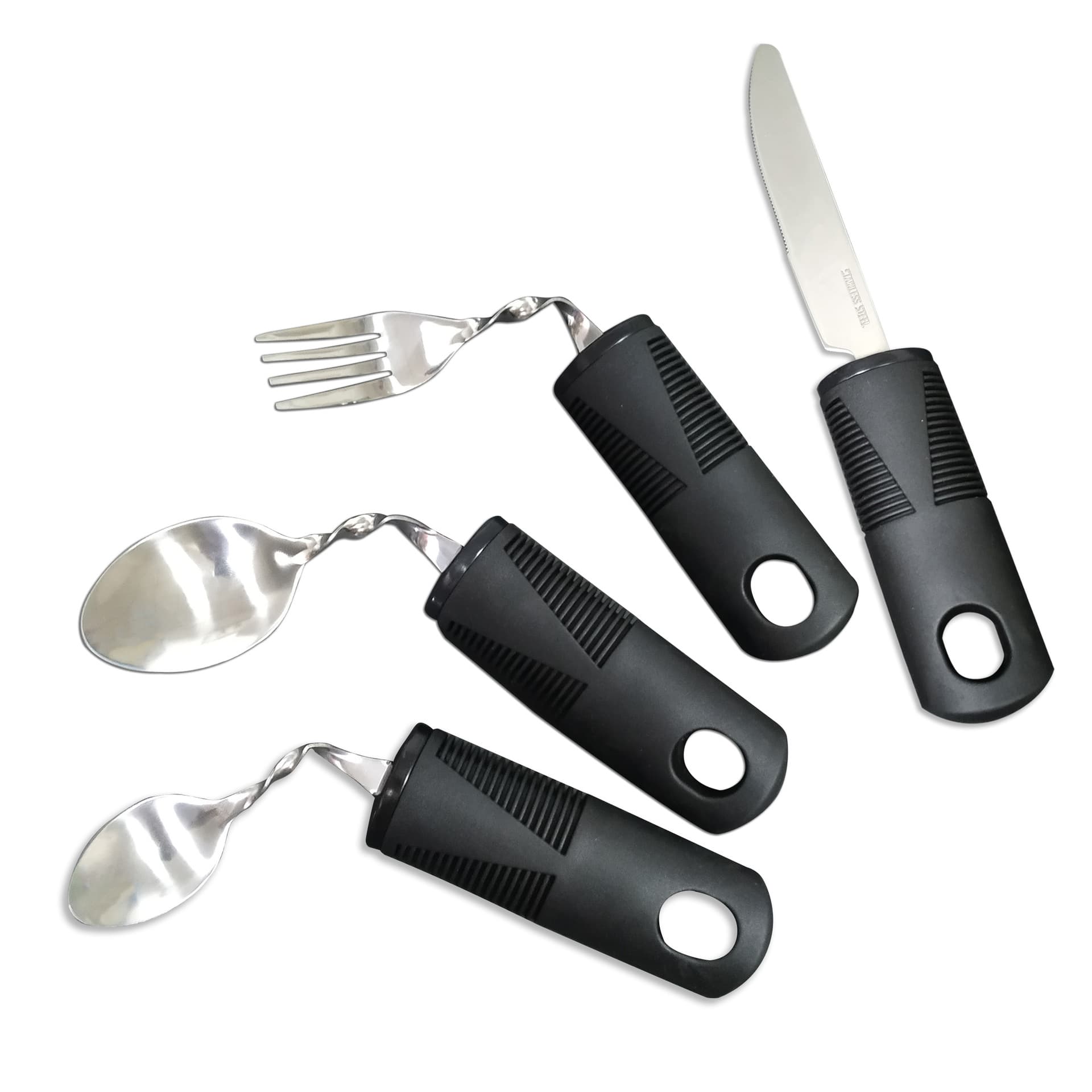 Cross-border Stainless Steel Rubber-Plastic Handle Anti-Shake Adaptive Foldable Elderly Assisted Eating Rehabilitation Utensil Set