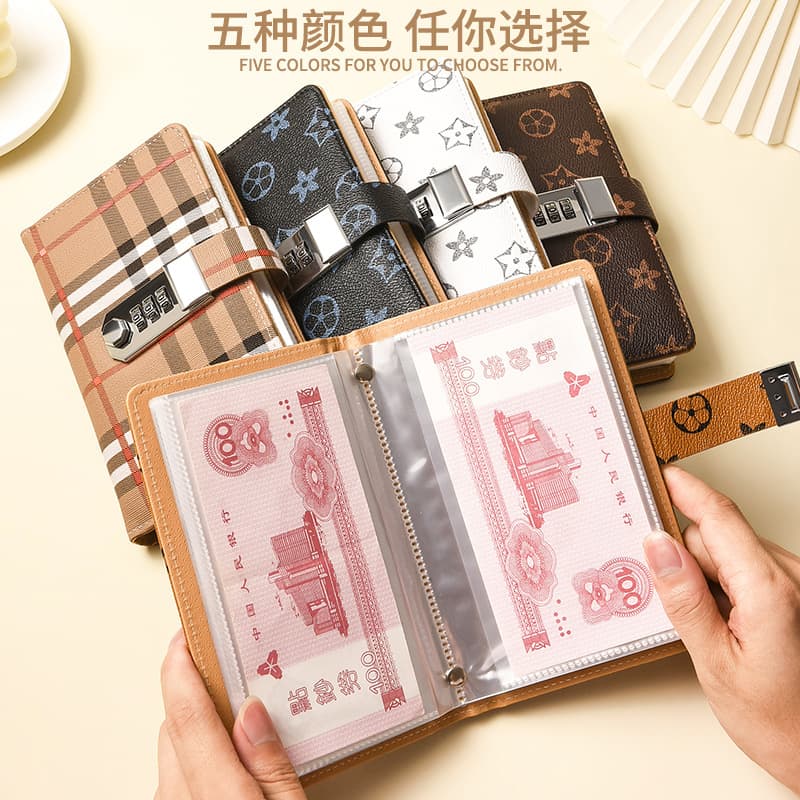 Password lock cash saving books, family finance organizers, large capacity children's coin saving books, commemorative banknote storage albums