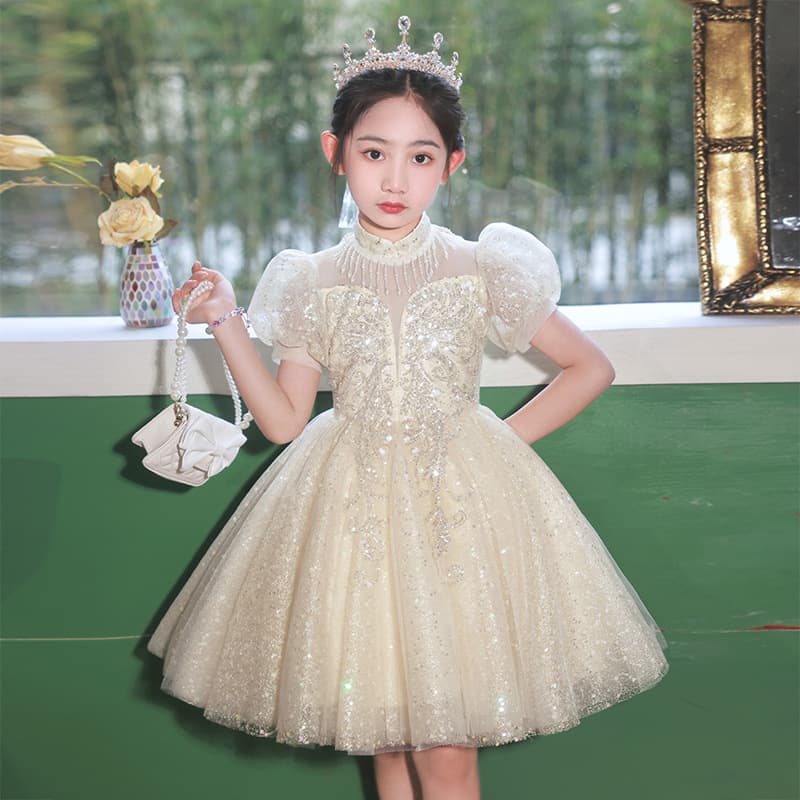 Girls' Princess Dress, Children's High-End Light Luxury Niche Host Performance Outfit, Girls' Summer Piano Performance Dress