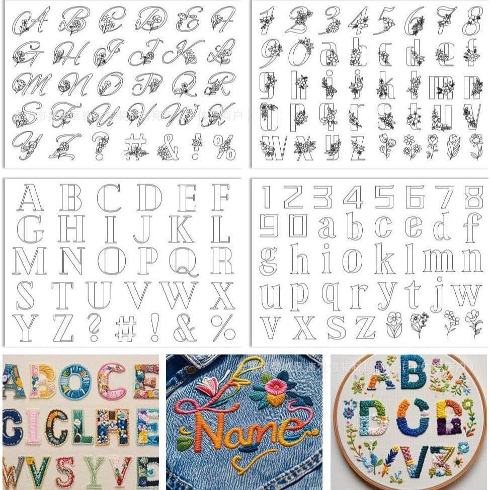New A-Z Letter Christmas Flower Hand Embroidery Self-Adhesive Stickers, Back-Adhesive Water-Soluble for Clothing