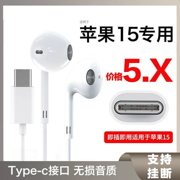 Apple 15 iPhone pro Max USB-C Earphones Wired Music Call Control Type-C Headset In-Ear Dynamic Transmission High Sensitivity