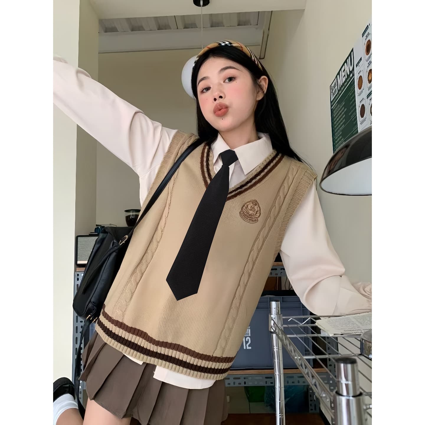 Student class uniform JK uniform sweater vest layered shirt set women's knitted outerwear vest ID photo college style