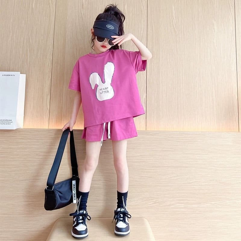 2025 New Girls' Summer Set Sporty Short-Sleeve Two-Piece Outfit for Big Kids