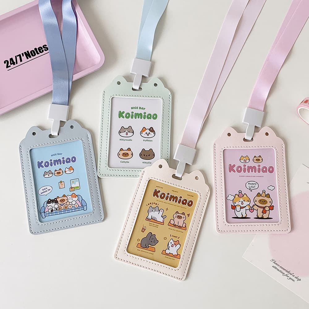 Cartoon Cute Cat Neck Card Holder, Student Meal Card Campus Card Case, Work Badge Long Lanyard Card Sleeve