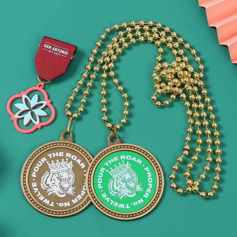 Marathon beaded necklace pendant wholesale, logo printed plastic medal, school sports meet award necklace commemorative badge