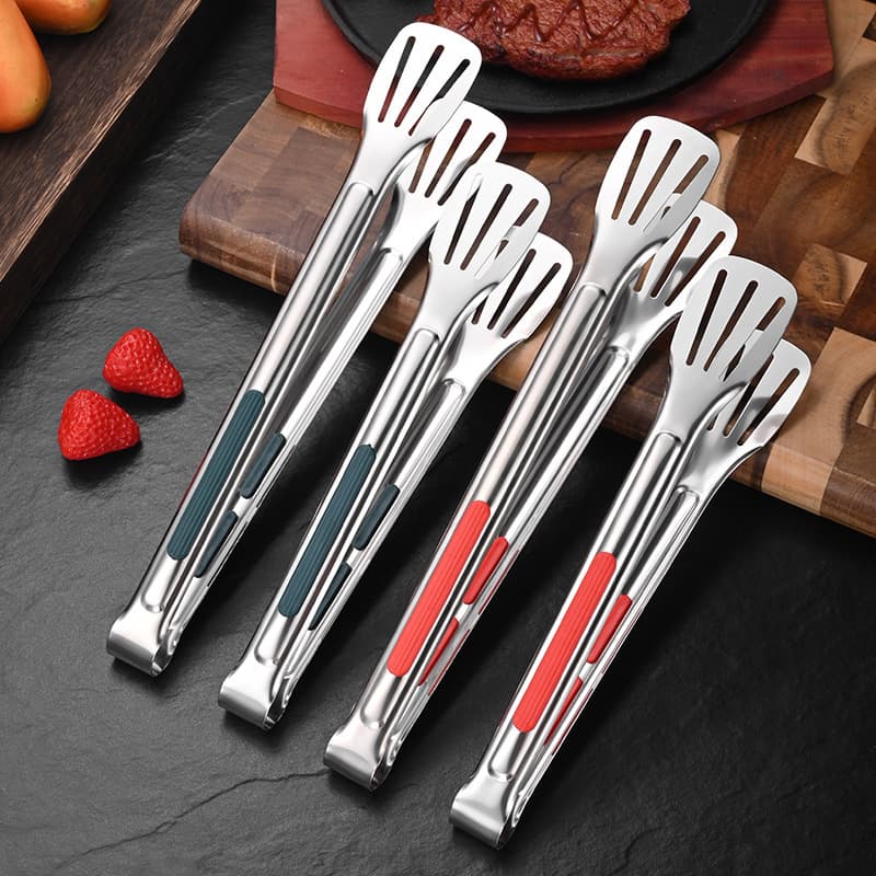 Three-Wire Tongs Stainless Steel Food Tongs Kitchen Barbecue Food Tongs Steak Barbecue Fish Frying Bread Tongs Buffet Tongs