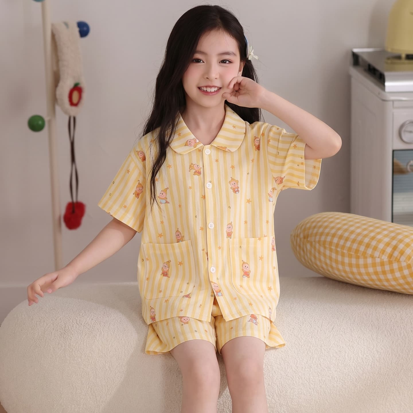 2026 Mother-Daughter Matching Pajamas Set Summer Cotton Short Sleeve Shorts Cartoon Star Cute Girls Loungewear