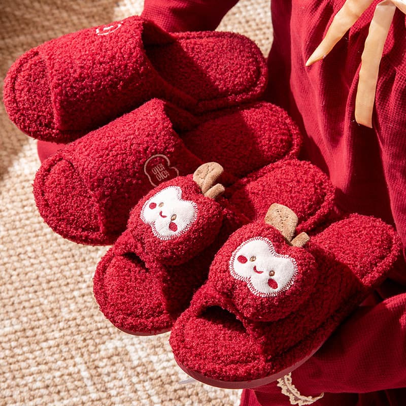 Open-toe slippers, red, festive, for brides and grooms, wedding slippers for couples, all-season, non-slip.