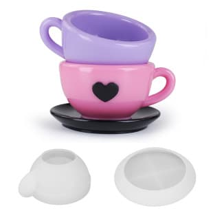 DIY Heart Coffee Cup Silicone Mold for Ceramic Resin Cement Plaster, with Saucer Storage Cup Ornament Mold