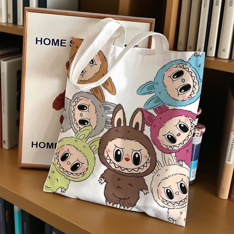 Cross-Border Ins Cute Anime Gift Storage Labubu Canvas Bag Book Bag Children's Day Gift