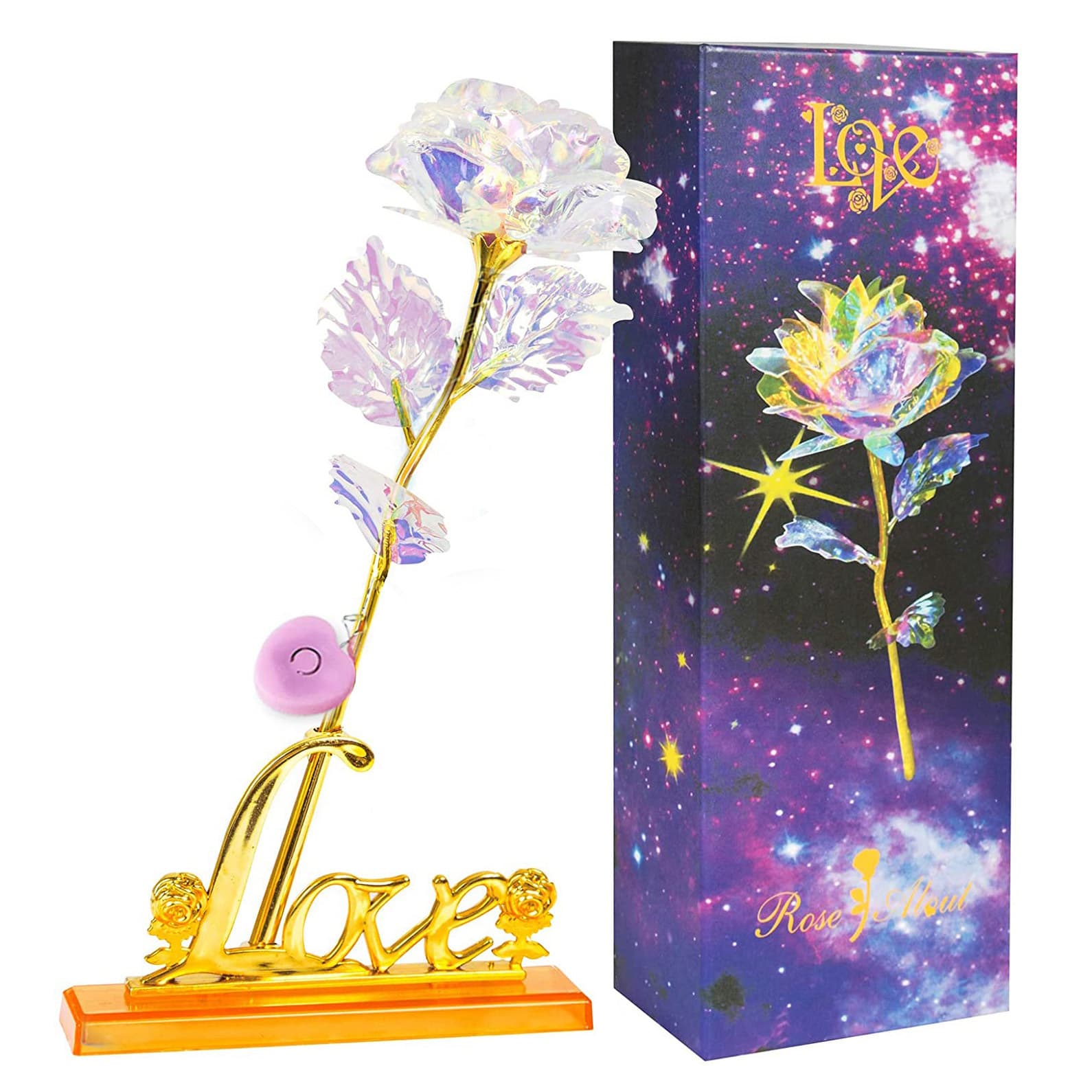 Glowing Rose with Gold Foil, Artificial Flower for Qixi Festival, Valentine's Day, Christmas, New Year Holidays, and Event Gifts
