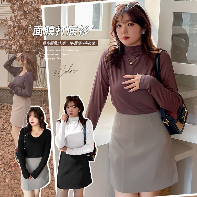 MJ166 autumn/winter marle color scheme! Basic high-volume extra plus-size high-neck inner layer mask base layer T-shirt for women