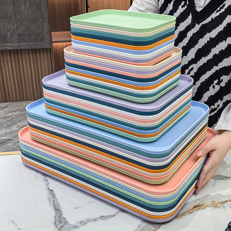 Nordic Style Rectangular Plastic Tray for Living Room, Hotel, BBQ, Coffee Shop, Restaurant, Kindergarten Dining Plate and Tableware