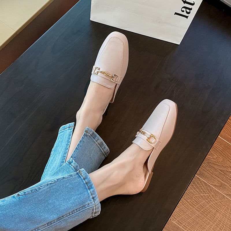Women's 35-45 Large Size Shoes 41 Trendy Open-Toe Half Slippers 42 Lazy No-Heel Flat Mules 43